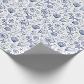 Blauw en wit cadeaupapier met schelpen (Hoek)