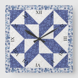 Blauw en wit calico namaak quilt vierkante klok