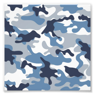 Blauw en wit Camouflage Foto Afdruk