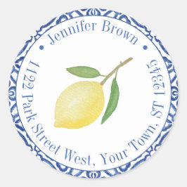 Blauw en wit Capri Citroen Trouw Retouradres Ronde Sticker