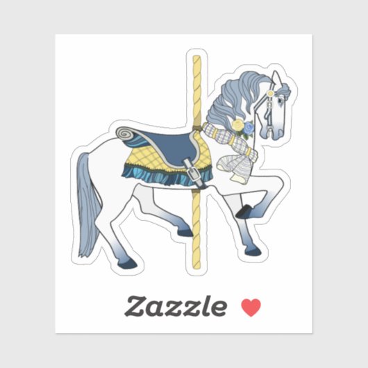 Blauw en wit carouselpaard sticker (Vel)