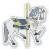 Blauw en wit carouselpaard sticker (Voorkant)