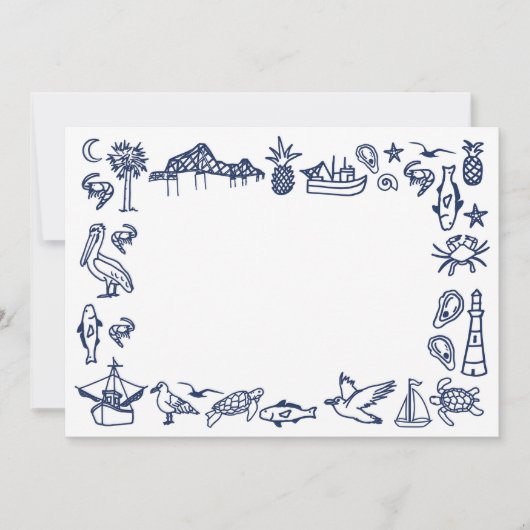 Blauw en wit Charleston Toile Border Kaart (Voorkant)