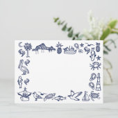 Blauw en wit Charleston Toile Border Kaart (Staand voorkant)