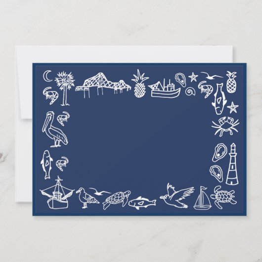 Blauw en wit Charleston Toile Border Kaart (Achterkant)