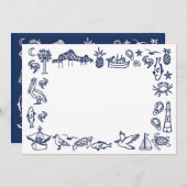 Blauw en wit Charleston Toile Border Kaart (Voorkant / Achterkant)