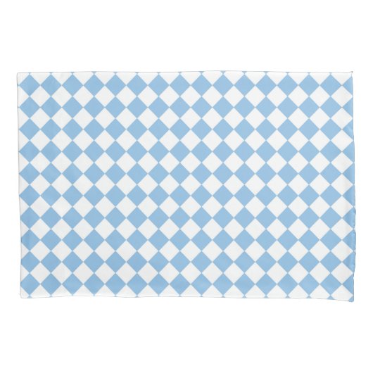 Blauw en Wit Checker Diamant Patroon Kussensloop (Voorkant-Links)