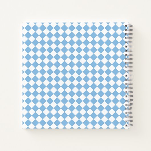 Blauw en Wit Checker Diamant Patroon Notitieboek (Achterkant)