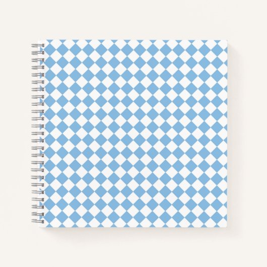 Blauw en Wit Checker Diamant Patroon Notitieboek (Voorkant)