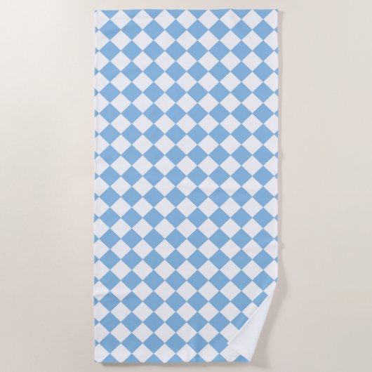 Blauw en Wit Checker Diamant Patroon Strandlaken (Voorkant)