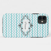 Blauw en wit Chevron iPhone hoesje (Achterkant (horizontaal))