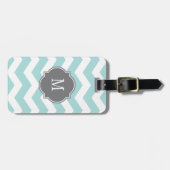 Blauw en wit Chevron Monogram Bagagelabel (Voorkant horizontaal)