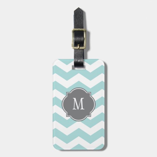 Blauw en wit Chevron Monogram Bagagelabel (Voorkant verticaal)