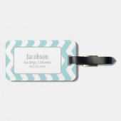 Blauw en wit Chevron Monogram Bagagelabel (Achterkant horizontaal)