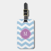 Blauw en wit Chevron Monogram Bagagelabel (Voorkant verticaal)