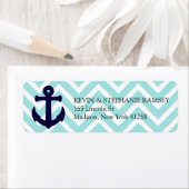 Blauw en wit Chevron nautisch anker Etiket (Insitu)