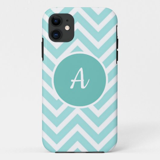 Blauw en wit chevron-patroon Case-Mate iPhone case (Achterkant)