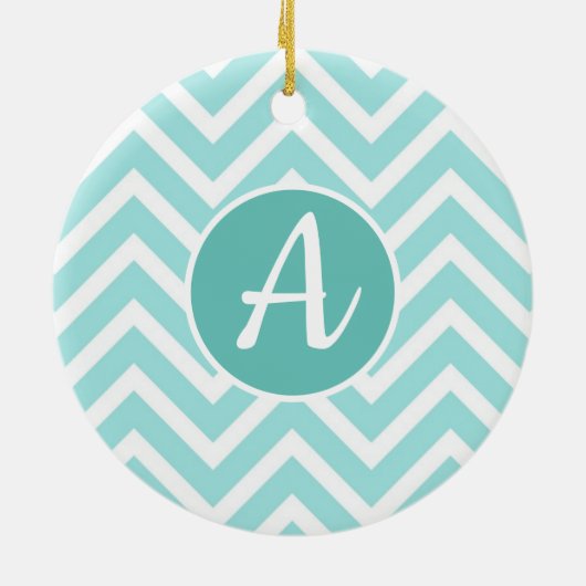 Blauw en wit chevron-patroon met ornament (Achterkant)