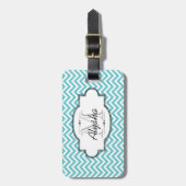 Blauw en wit Chevron Stripe Bagagelabel (Voorkant verticaal)