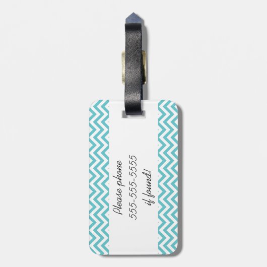 Blauw en wit Chevron Stripe Bagagelabel (Achterkant verticaal)