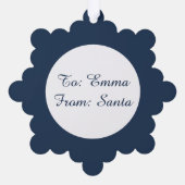 Blauw en Wit Chic Christmas Gift Label Ornament Kaart (Achterkant)