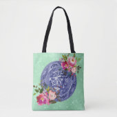 Blauw en wit China blauw wild en Rozen Tote Bag (Voorkant)