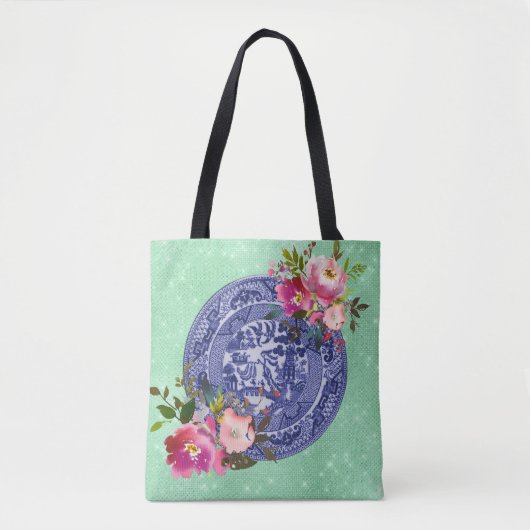 Blauw en wit China blauw wild en Rozen Tote Bag (Voorkant)
