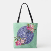 Blauw en wit China blauw wild en Rozen Tote Bag (Achterkant)