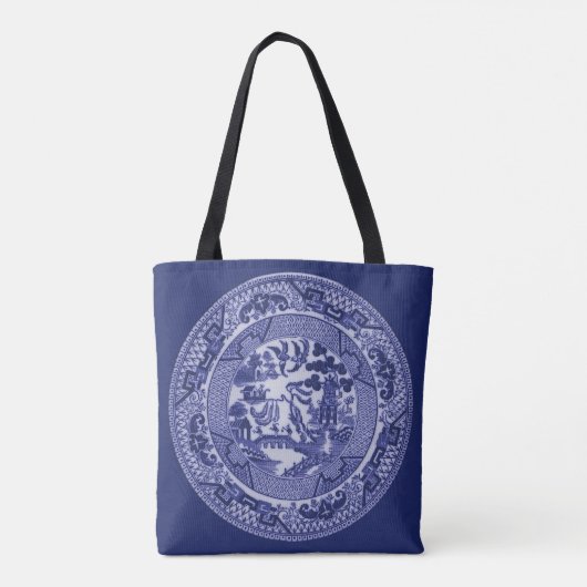 Blauw en wit China Blauw WildBord op kobalt Tote Bag (Achterkant)