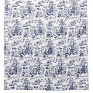 Blauw en wit China Blauw Willow Design (3) Douchegordijn