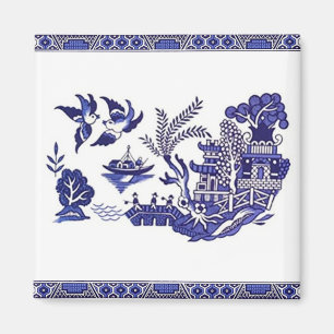 Blauw en wit China Blauw Willow Design Magneet