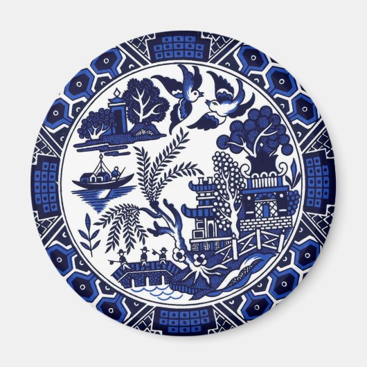 Blauw en wit China Blauw Willow Design Magneet (Voorkant)