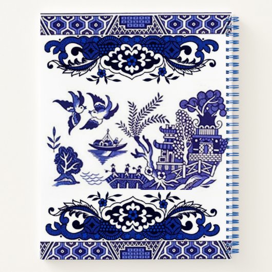Blauw en wit China Blauw Willow Design Notitieboek (Achterkant)