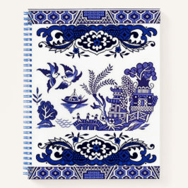 Blauw en wit China Blauw Willow Design Notitieboek