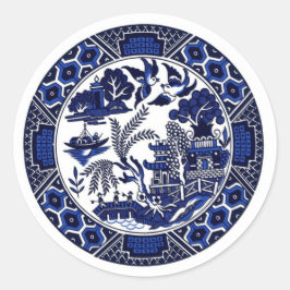Blauw en wit China Blauw Willow Design Ronde Sticker