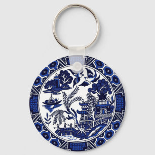 Blauw en wit China Blauw Willow Design Sleutelhanger