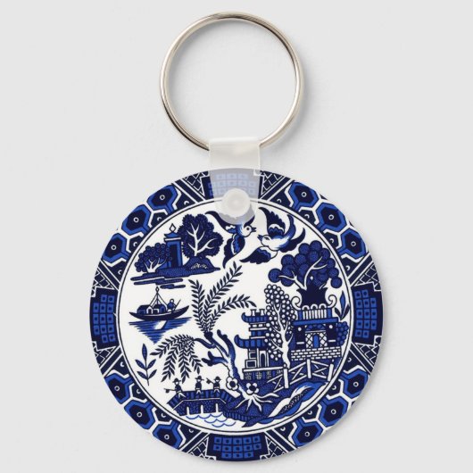 Blauw en wit China Blauw Willow Design Sleutelhanger (Voorkant)