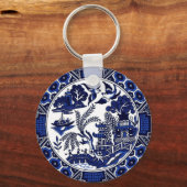 Blauw en wit China Blauw Willow Design Sleutelhanger (Voorkant)