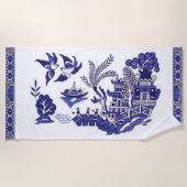 Blauw en wit China Blauw Willow Design Strandlaken (Voorkant)