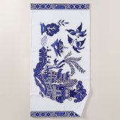 Blauw en wit China Blauw Willow Design Strandlaken (Voorkant)