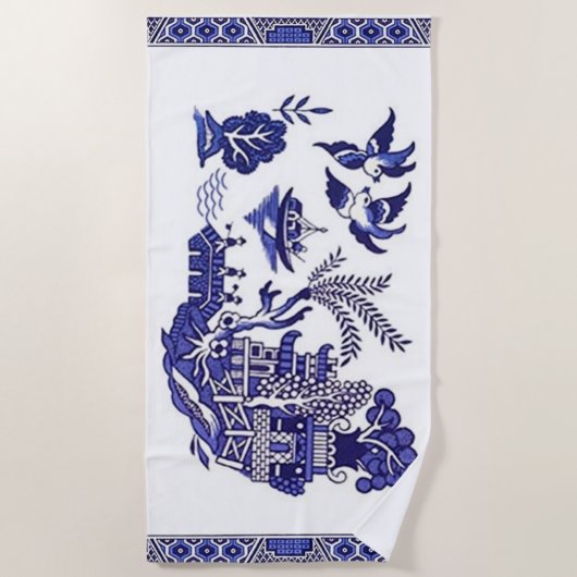 Blauw en wit China Blauw Willow Design Strandlaken (Voorkant)