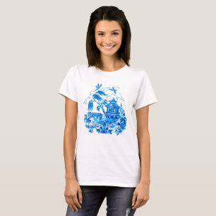 Blauw en wit China Blauw Willow Design t-Shirt