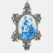 Blauw en wit China Blauw Willow Design Tin Sneeuwvlok Ornament (Links)