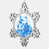 Blauw en wit China Blauw Willow Design Tin Sneeuwvlok Ornament (Rechts)