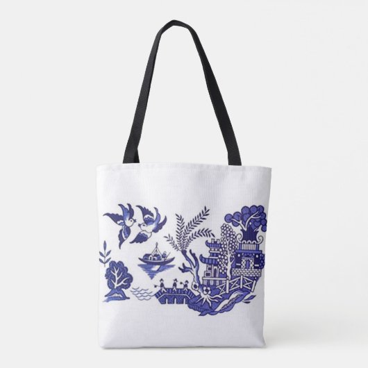 Blauw en wit China Blauw Willow Design Tote Bag (Achterkant)
