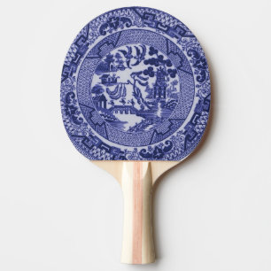 Blauw en wit China Blauw Willow Design v2 Tafeltennisbatje
