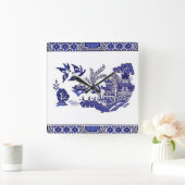 Blauw en wit China Blauw Willow Design Vierkante Klok (Huis)