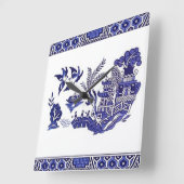 Blauw en wit China Blauw Willow Design Vierkante Klok (Hoek)