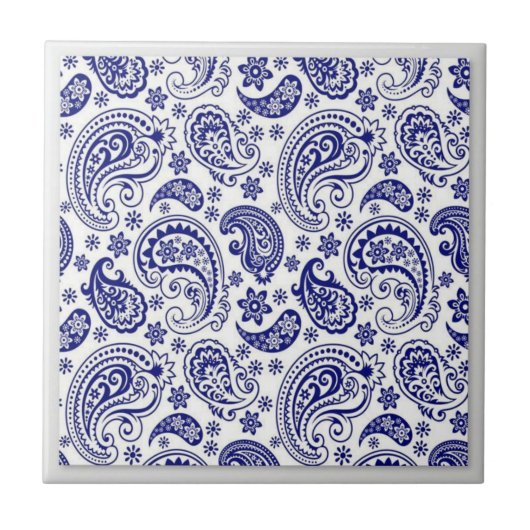 Blauw en wit China patroon met Paisleys-Design Tegeltje (Voorkant)