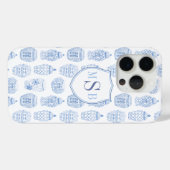 Blauw en wit China Print Monogram Waterverf Case-Mate iPhone Case (Achterkant (horizontaal))